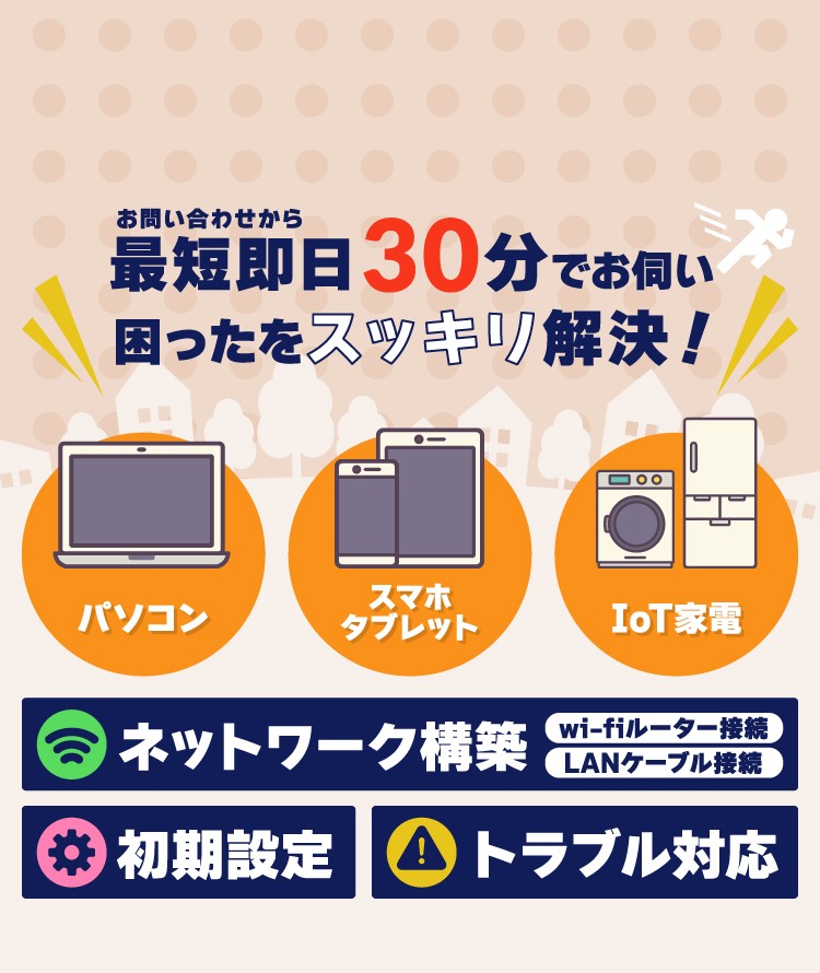 お問い合わせから最短即日30分でお伺い　困ったをスッキリ解決！